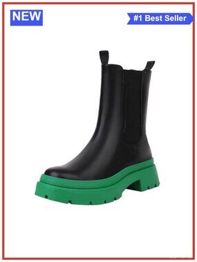 Chelsea Ankle Boots Platform Chunky Low Heel Pull On Faux Leather